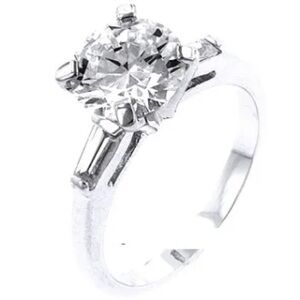 3.4c Round Baguette cut Solitaire Cz Diamond Engagement band silver Wedding Ring